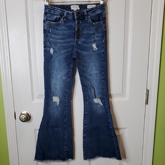 Jessica Simpson Lulu Ultra Flare Distressed Dark Wash Jeans, Girls Size 14 - Picture 1 of 9
